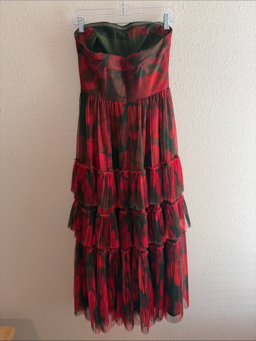 Hutch Isabella Gown Olive Blotted Floral Strapless Tiered Maxi Dress Size 4 - Picture 6 of 9